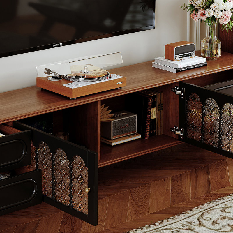 Meuble télé style français avec rangement rétro, 86.61"