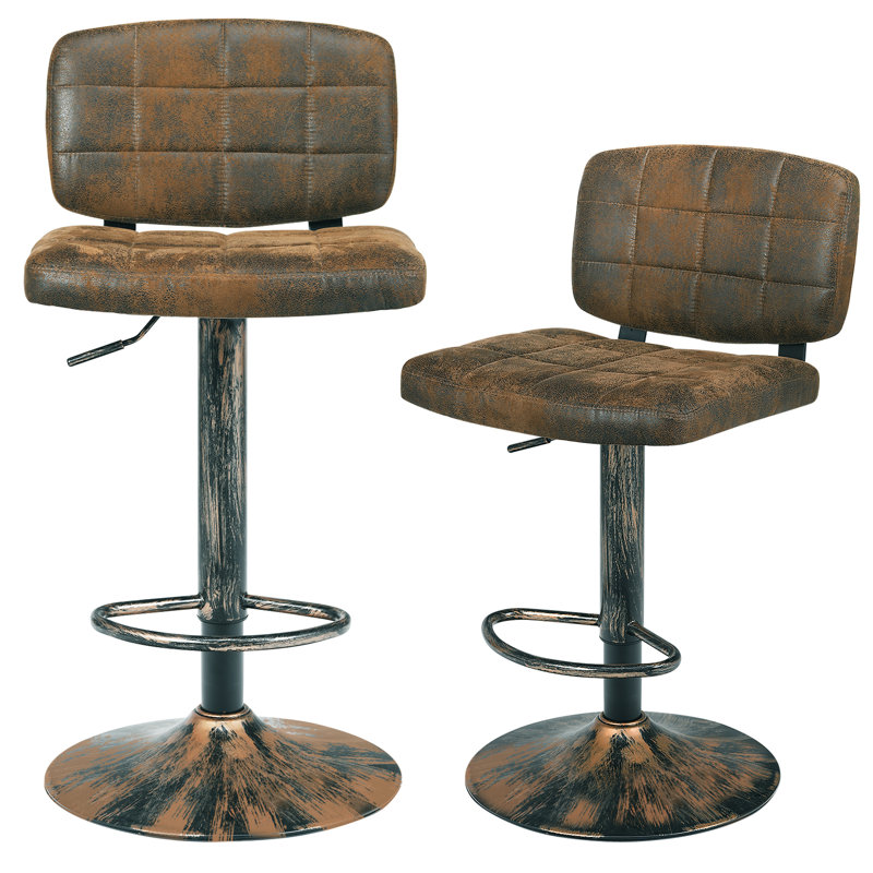 Adreana Swivel Upholstered and Faux Leather Adjustable Height Bar Stool with Iron Frame
