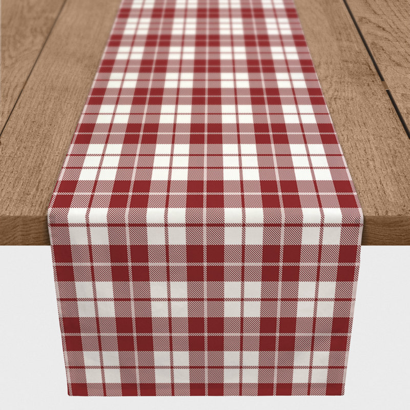 Adrith Rectangle Plaid Polyester Table Runner, 72" x 16", Gray
