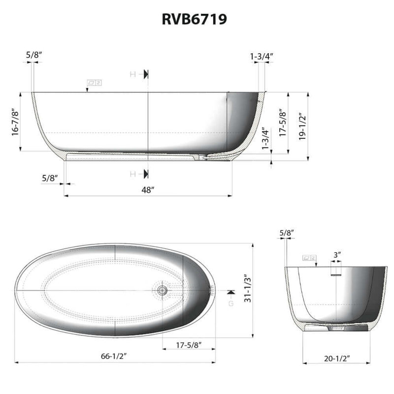 67" x 31" Freestanding Soaking Solid Surface Bathtub
