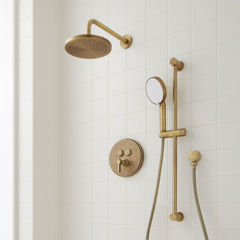Greyfield Simple Select Shower System with Slide Bar and Hand Shower, Aged Brass