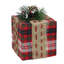 Square Plaid Gift Box with Pine Bow Table Top Christmas Decoration-1941422264