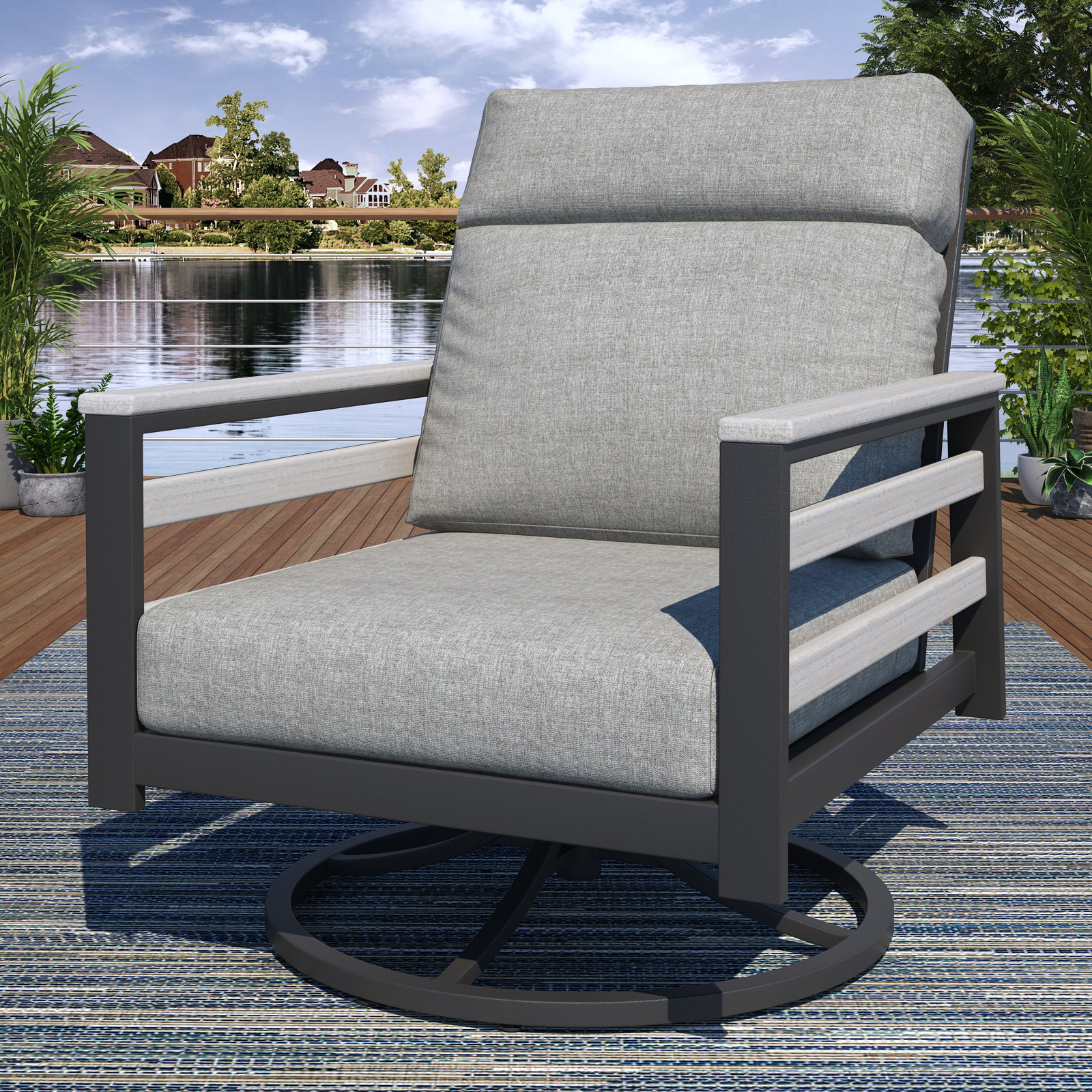 Townsend Sunbrella® Swivel Patio Lounge Chair, White, Canvas Granite