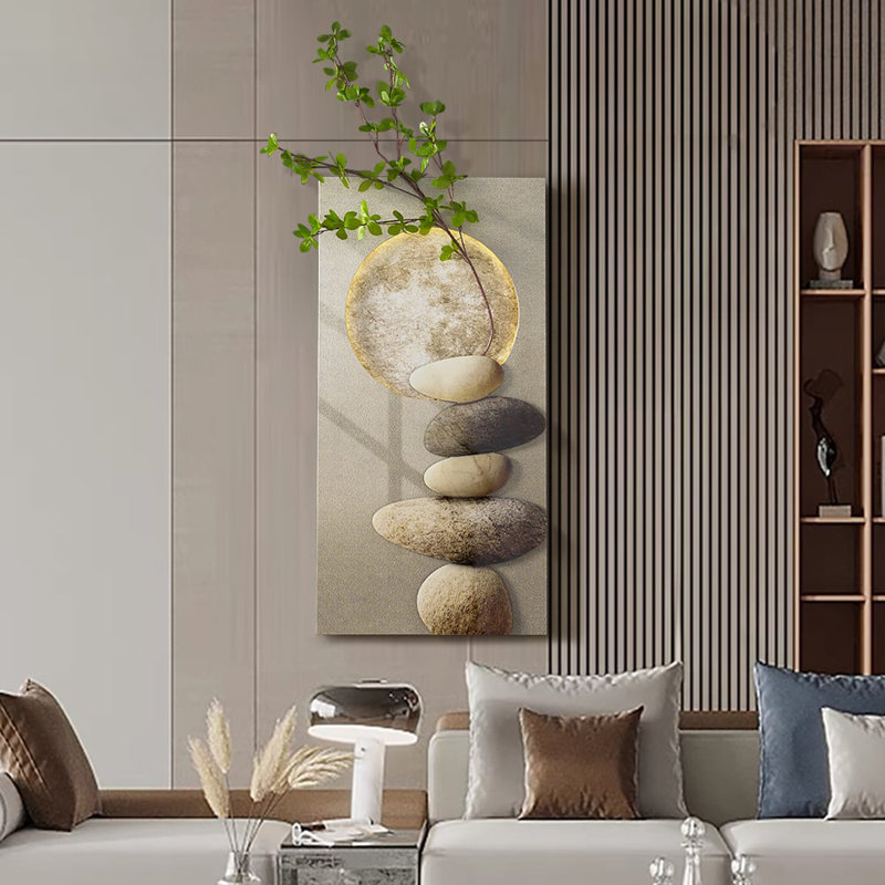 31.5" LED Wall Art Japandi Abstract Geometric Acrylic Stone Shape Decor USB Lighting