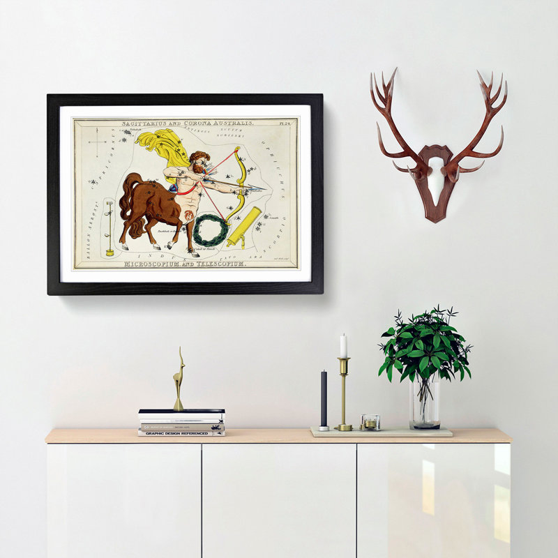 Astronomical Zodiac Chart Of The Sagittarius - Single Picture Frame Painting, Black, 24cm H x 33cm W x 2cm D