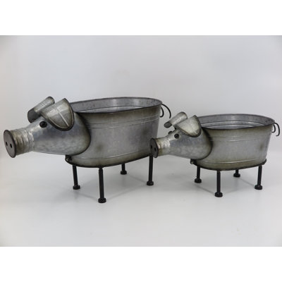 Set Of 2 Metal Piggy Planters