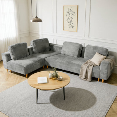 Canapé modulaire convertible en forme de L de 109 po, canapé 2 pièces en tissu gris avec pieds en bois, mobilier de salon moderne avec coussins mobiles, housses amovibles, canapé d'angle 4 places