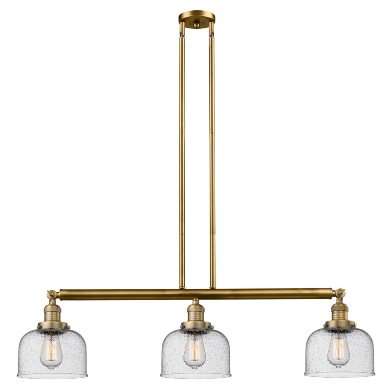 Jebediah 3-Light Metal Kitchen Island Pendant with Glass Shades, Seedy, Polished Chrome, 6 Watt Vinage LED Bulb