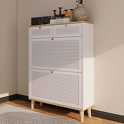 Shoe Cabinet With 2 Drawers, Narrow Shoe Cabinet, Freestanding Shoe Organizer For Entryway