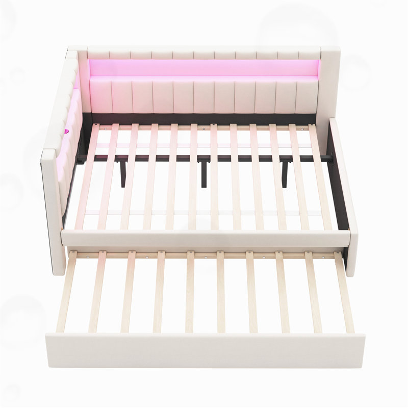 Full Size Daybed with USB Ports, LED Belt and Trundle