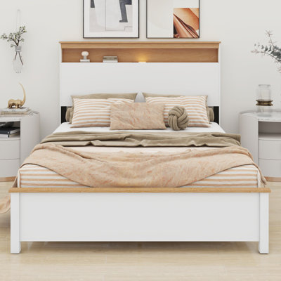 The Rustic Farmhouse Bed Frame With Storage Headboard Comes With A Built-In Charging Station