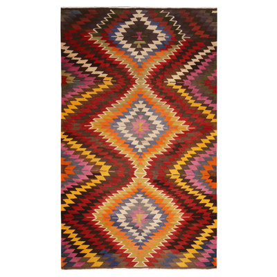 Rug & Kilim One-of-a-kind Hand-knotted 1950s Kilim Red/yellow/orange 5'8" X 9'7" Wool Area Rug In Red;yellow;orange