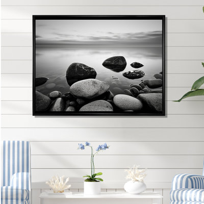" Black And White Rocky Beach Horizon "
