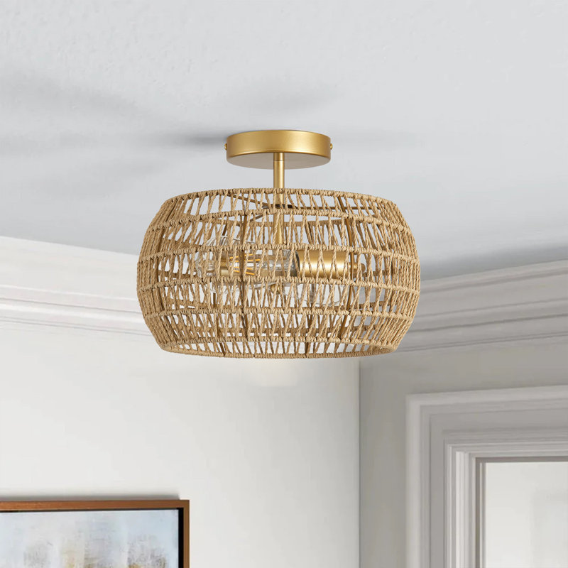 Plafonnier industriel réglable en fer doré à 2 lampes