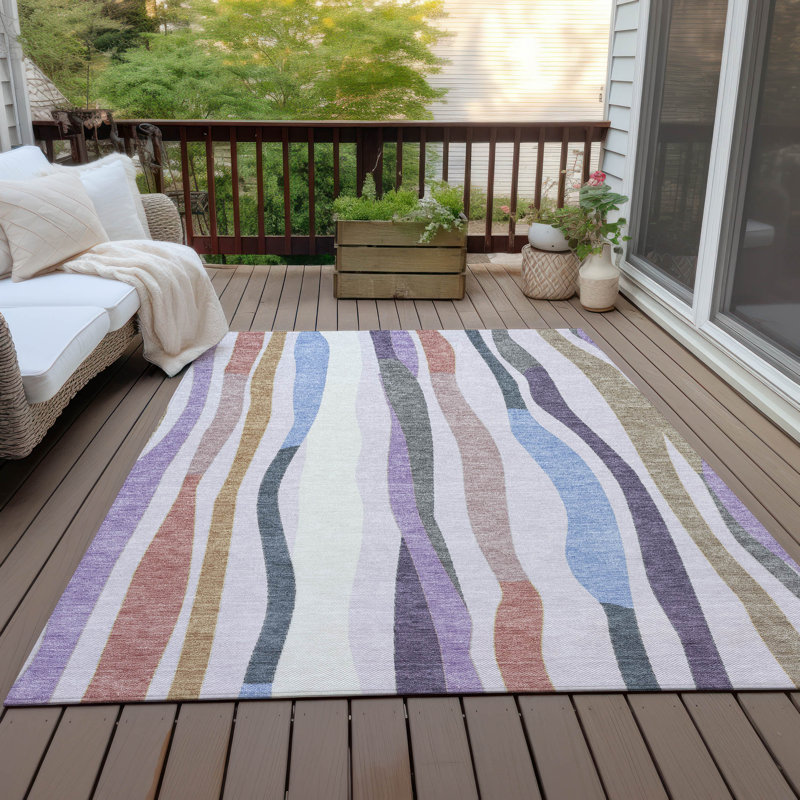 Machine Washable Indoor/Outdoor Husby ACN2188 Striped Rug, Rectangle 10' x 14'