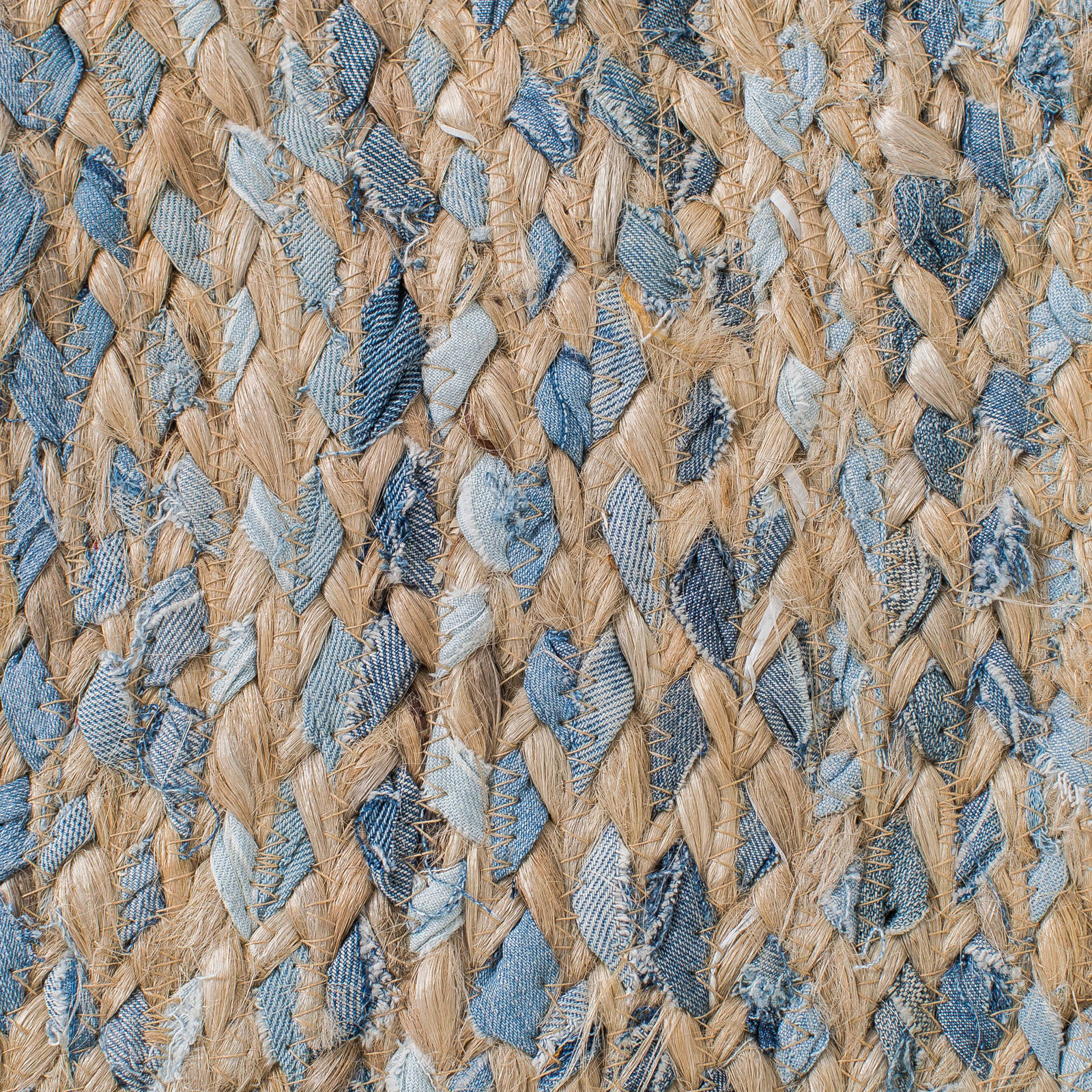 Blue Tan Round Handwoven Geometric Jute Rug, Round 8'