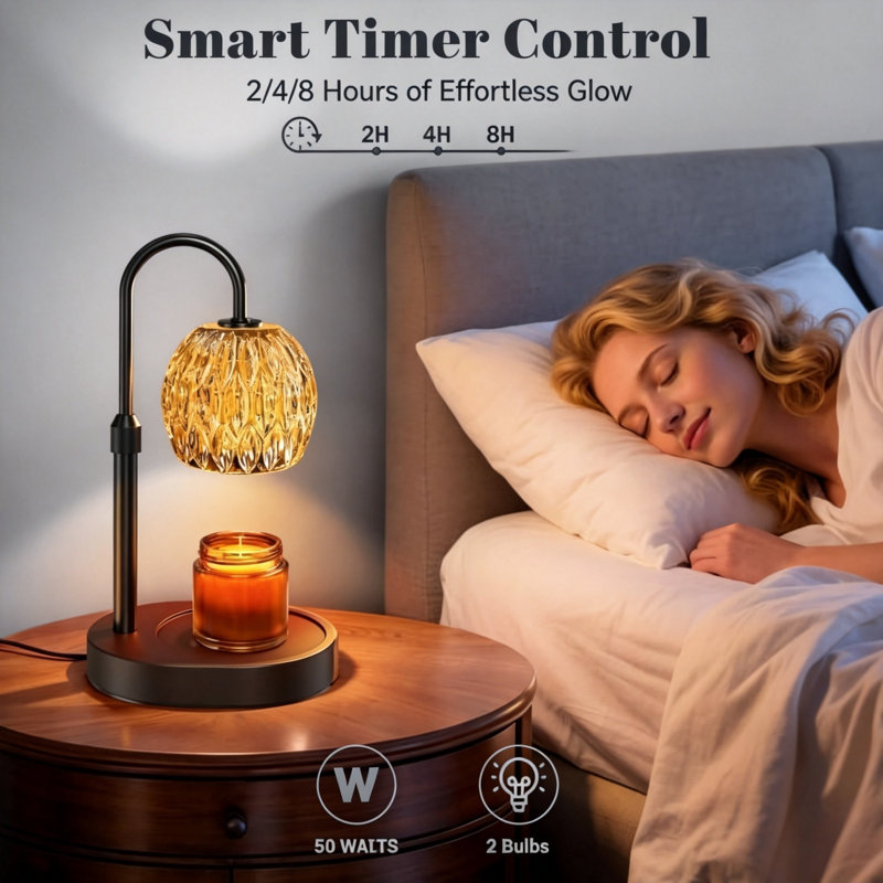 Candle Warmer Lamp with Timer Dimmer,Adjustable Height Wax Melting Lamp,(Black), Black