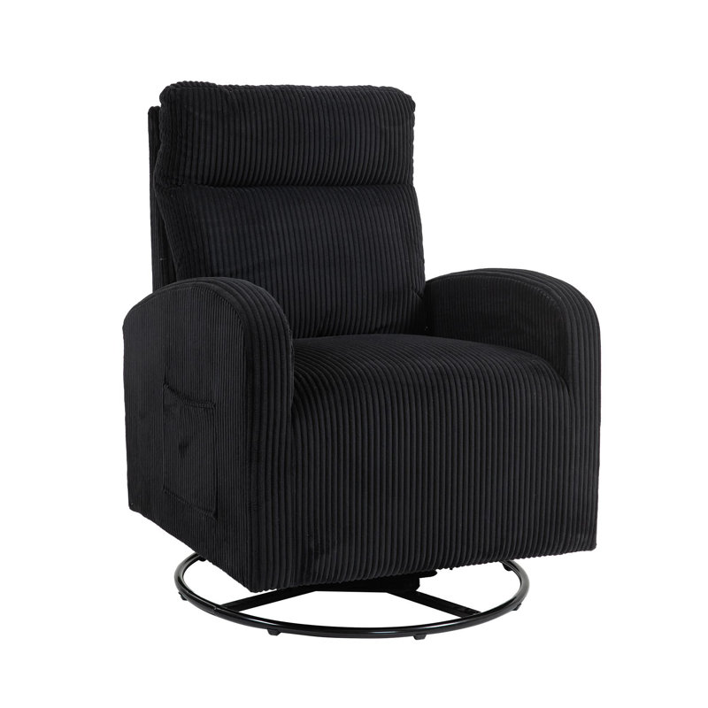Upholstered Swivel Glider Rocking Chair, Black Corduroy