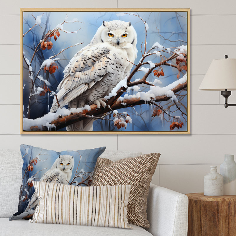 Snowy Owl Winter II - Winter Landscape, art mural, H 16 po x l 32 po x P 1 po, Cadre naturel flottant