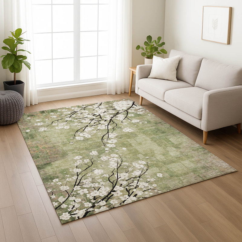 Machine Washable Indoor/Outdoor Brenden ACN2248 Floral Rug, Rectangle 2'6" x 3'10"