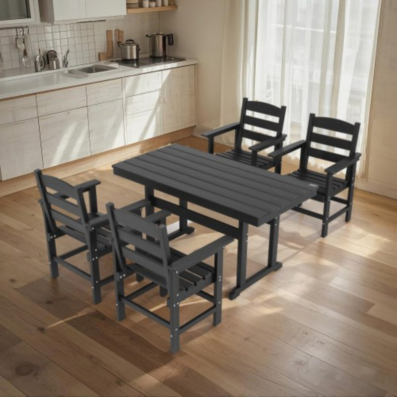 Ensemble repas d'extérieur carré avec coussins Cotswald, Noir, 4