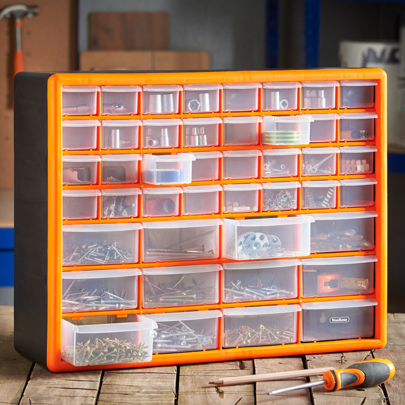 VonHaus 44 Multi Drawer Storage Cabinet Organiser - White/ Grey, Black/Orange