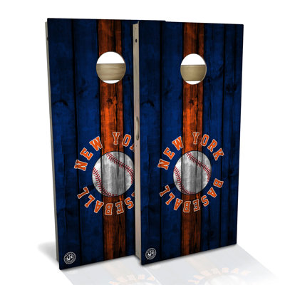 New York Baseball Cornhole Board Set | Includes (2) Boards, (8) Bags & Optional Accessories