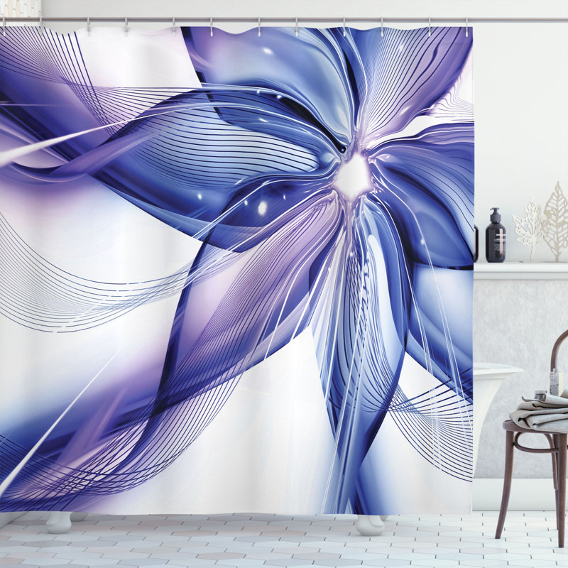 Rideau de douche simple géométrique fleurs Aaliyah, H 70 po x l 69 po, Lilas / bleu foncé