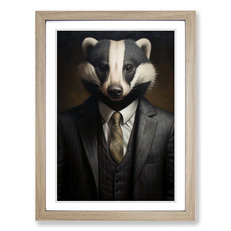 Badger in a Suit Painting No.2 - Framed Print, Oak, 34cm H x 25cm W x 2cm D