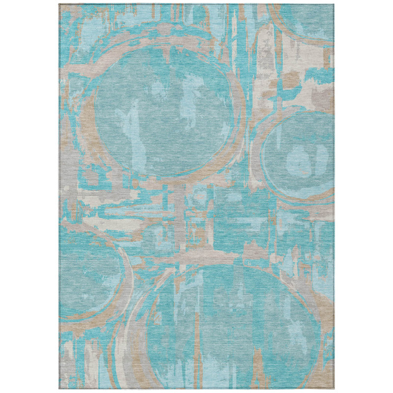 Tapis bleu sarcelle lavable 10 pi x 14 pi bleu turquoise et taupe