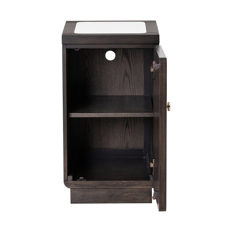 Table d'appoint de style transitionnel en bois d'hévéa et pierre, finition noyer foncé, bois d'ingénierie, espace pour prise électrique