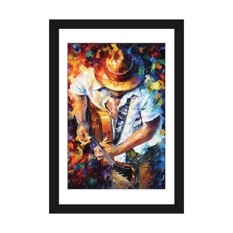 «Guitare et âme» par Leonid Afremov - Estampe numérique sur toile tendue avec châssis, H 32 po x l 24 po x P 1 po, Black