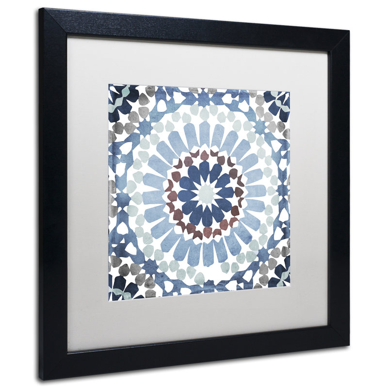 'Moroccan Blues IV' Framed Graphic Art, White, 16" H x 16" W x 0.5" D