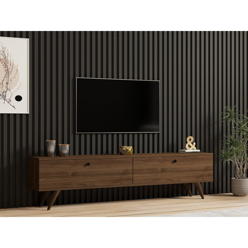 Modern TV Stand with Numerous Shelves, 100% Melamine Coated Particle Board, Additional Storage, Plastic Legs, Brown