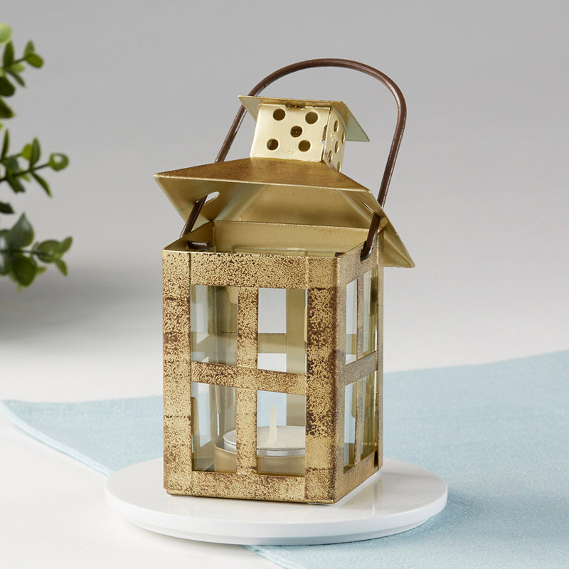 Tabletop Lantern, Gold, 2.5" W x 2.5" D x 6.7" H