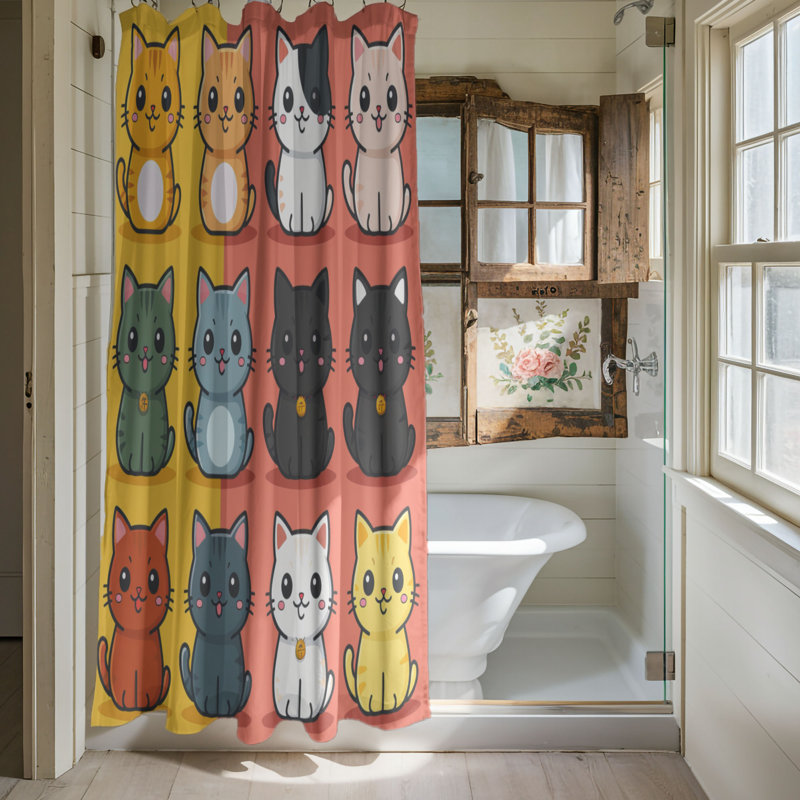 Mignon moustaches - Rideau de douche haut de gamme, H 74 po x l 71 po