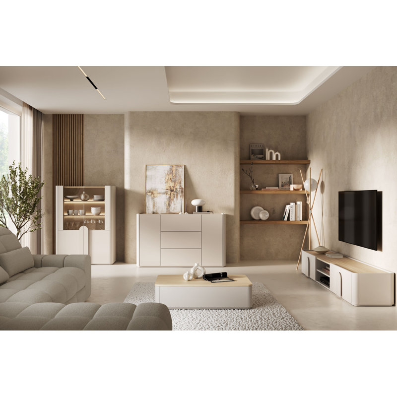 Sadeen Unfinished TV Stand for TVs up to 77", Beige/Oak