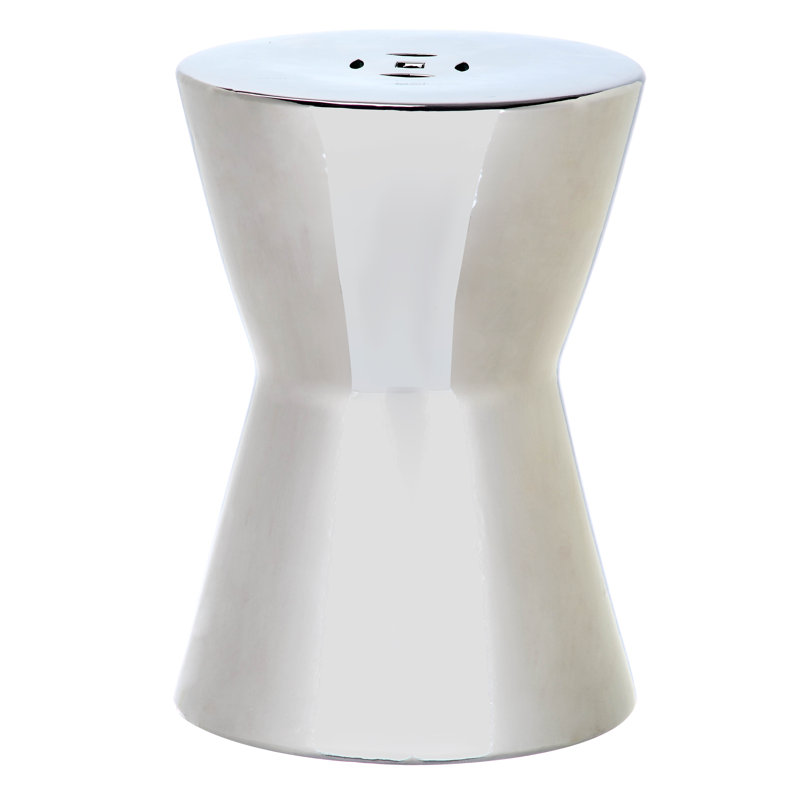 Almeric Ceramic Accent Stool, Plated Silver
