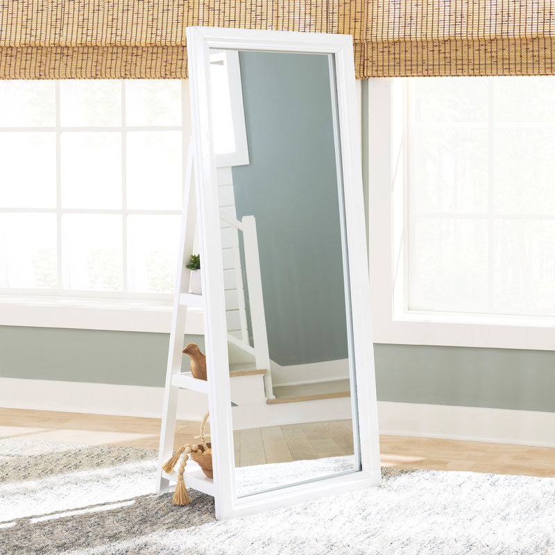 Hilbert Floor Standing Mirror/Storage, White