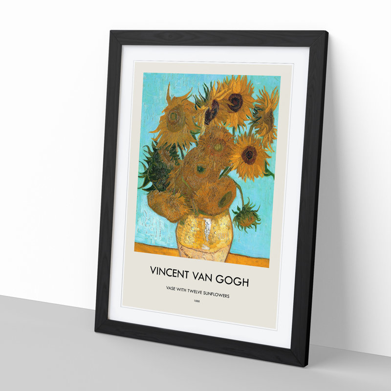 Twelve Sunflowers by Vincent Van Gogh - Picture Frame Painting, 48cm H x 36cm W x 2cm D, Black Framed