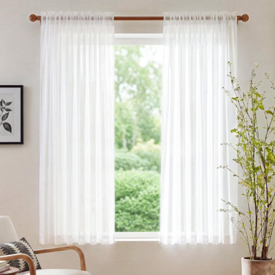 Beige Sheer Curtains 63 inches Long, Rod Pocket Lightweight Drapes Light Filtering Airy Voile Sheer Window Treatments for Bathroom/Bedroom, W42 x L63, 2 Panels