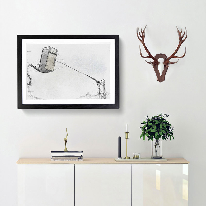 Fridge Kite by Banksy - Picture Frame Graphic Art Print, 48cm H x 65cm W x 2cm D, Black Framed