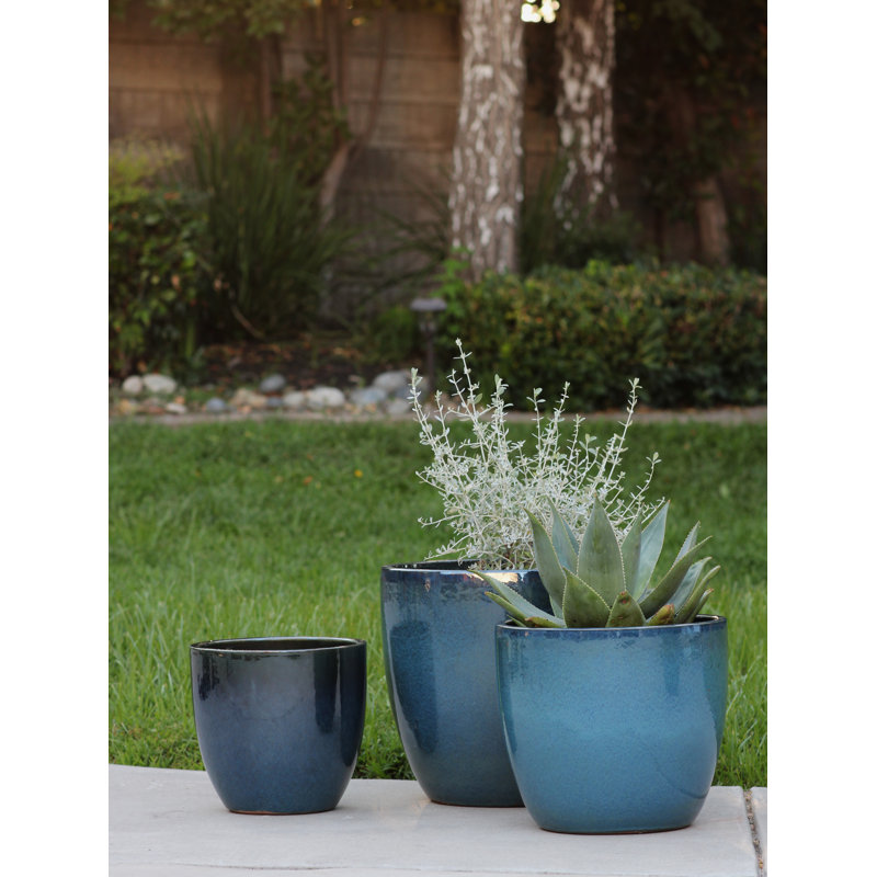 Pots en terre cuite émaillée Coco, grand format, ensemble de 4 - Intérieur/Extérieur, P 23 po x H 20 po, White