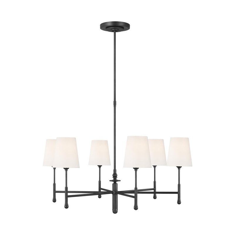 Lustre classique à 6 lumières Shemena par Thomas O'Brien, Fer vieilli