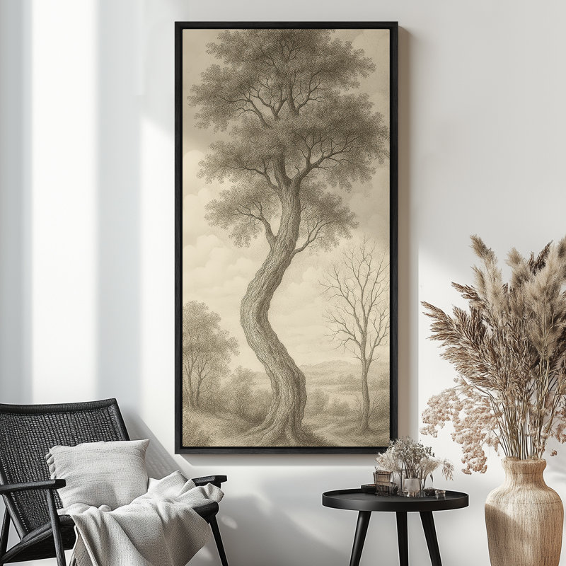 «Brown Tone Tw torsed Tree Landscape Art Extra Large», reproduction d'art sur toile encadrée, Noir, H 60 po x l 30 po