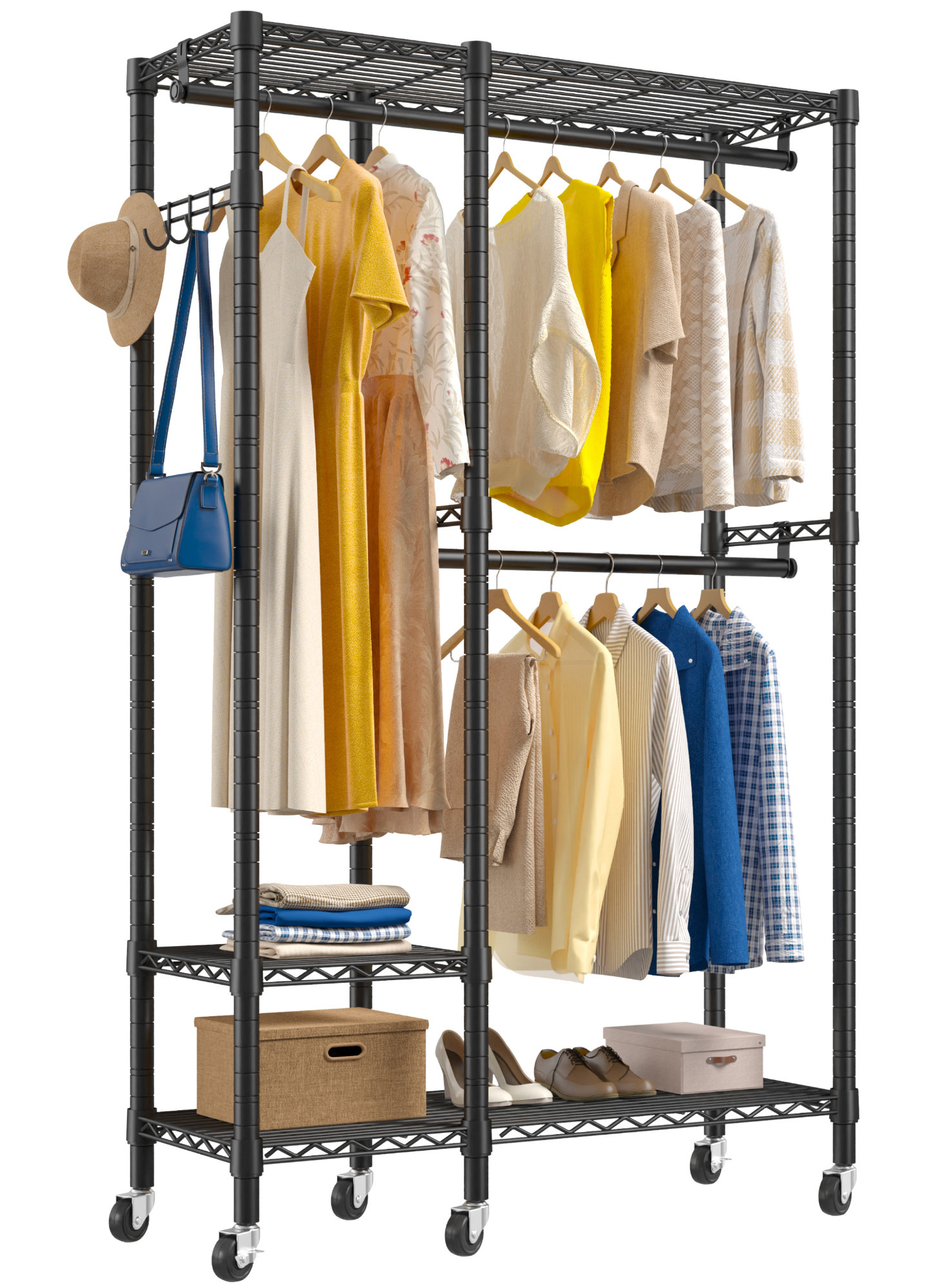 Maiga Clothing Racks Metal Clothes Rack with wheels Heavy Duty Clothes  Storage Portable Closet