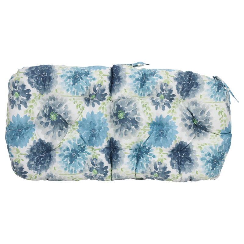 48-Inch By 24-Inch Outdoor Rounded Seat/Back Rocker Cushion, White/Blue/Gardenia Cool Floral