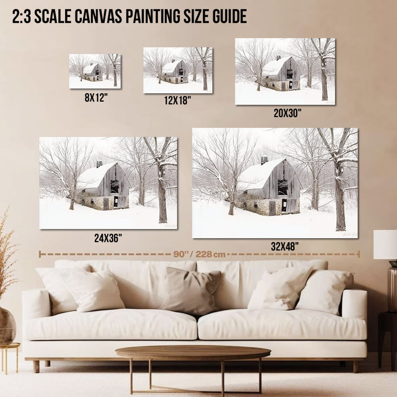«Winter Barn», art mural sur toile de style rustique de campagne d'hiver, H 12 po x l 18 po