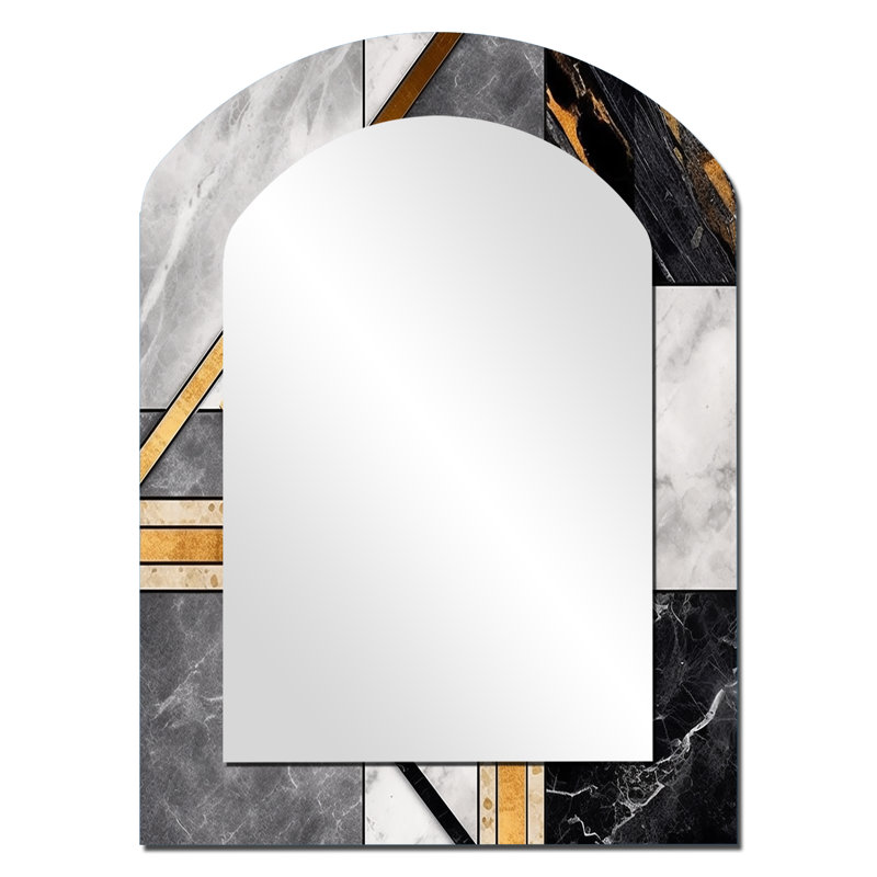 Lando Marble Granite Agate With Touches Of Gold VIII - Geometric Asymmetrical Decorative Mirror, Modern Arch Wall Mirror, Printed Metal Art