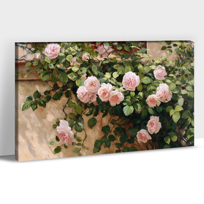 Grand art mural sur toile, peinture de paysage de fleur rétro, impressions sur toile de fleur de rose tendue à la galerie, affiche de chalet de campagne pour le salon, la chambre à coucher, l'entrée, la maison, 12 x 24 à 30 x 60 pouces, 30 x 60 pouces